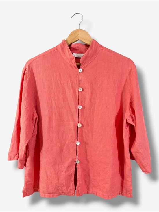 bryn Walker Tops - Bryn Walker Coral Orange Linen Top Size L Button Front Lagenlook Granola Resort